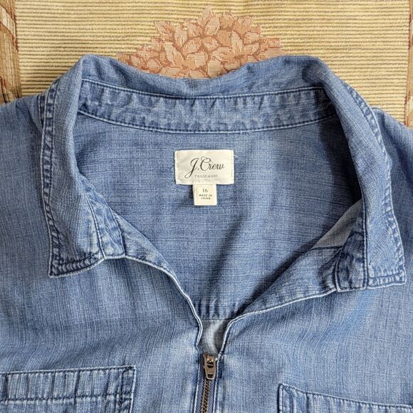 J Crew Jumpsuit Womens 16 Blue Chambray Denim Sleeveless Wide Leg Zip Front - Picture 12 of 16